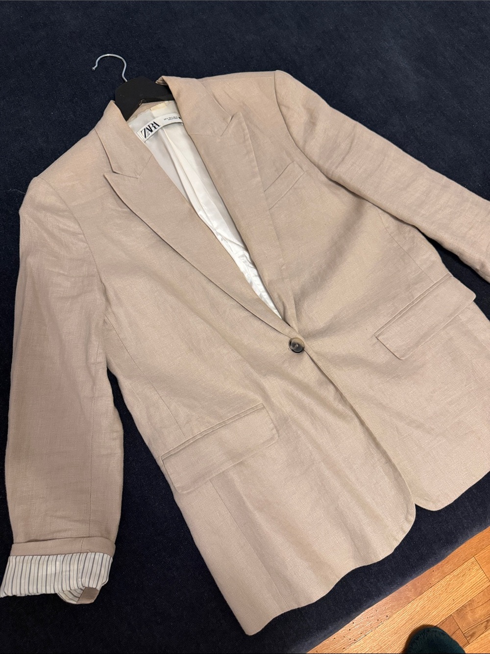 ZARA Men's Light Beige Single-Button Linen Blazer